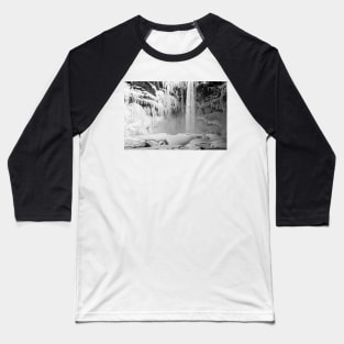 Frozen Waterfall, B&W Baseball T-Shirt